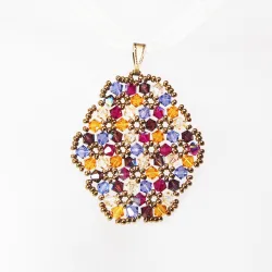 Pendant 40cm - Malvina Oval-Yellow Organza - Pendant 40cm - Laiton bronze